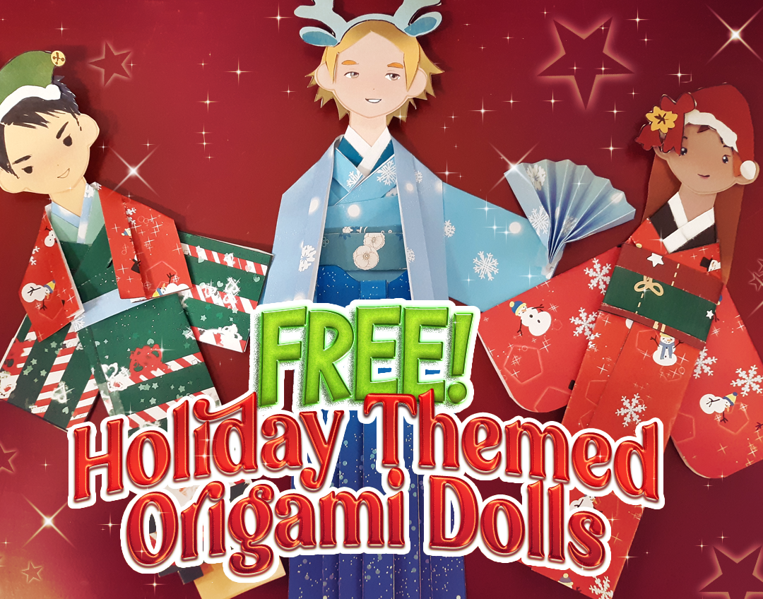 free paper dolls, christmas dolls, christmas origami, christmas paper dolls, holiday paper dolls, holiday origami, free activity for kids, anime club activities, anime club crafts, origami paper dolls, washi paper dolls, printable paper dolls