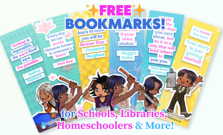 Free laminated bookmarks for children from Lumicpress, perfect for schools, libraries, and homeschool use