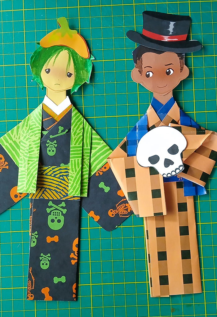 free paper dolls, halloween dolls, halloween origami, halloween paper dolls, fall paper dolls, holiday origami, fall themed activty, free activity for kids, anime club activities, anime club crafts, origami paper dolls, washi paper dolls, printable paper dolls