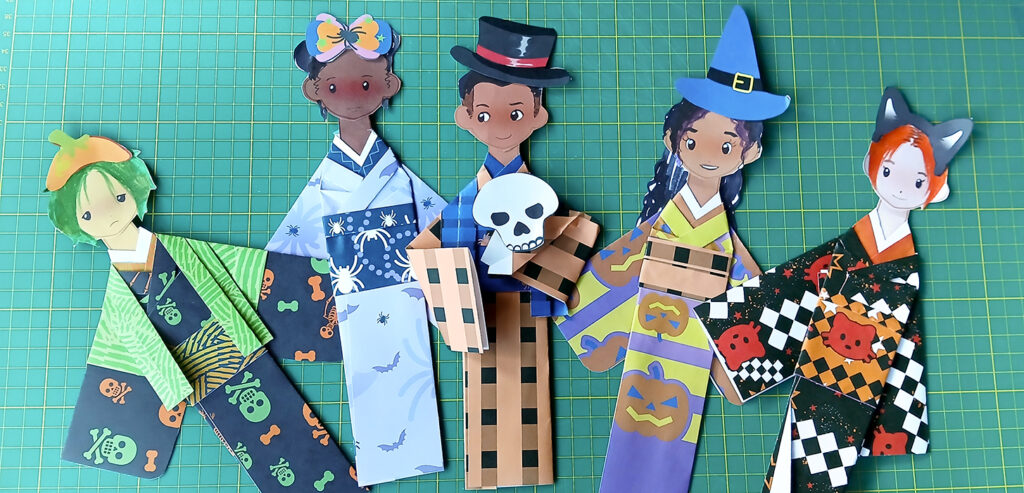 free paper dolls, halloween dolls, halloween origami, halloween paper dolls, fall paper dolls, holiday origami, fall themed activty, free activity for kids, anime club activities, anime club crafts, origami paper dolls, washi paper dolls, printable paper dolls