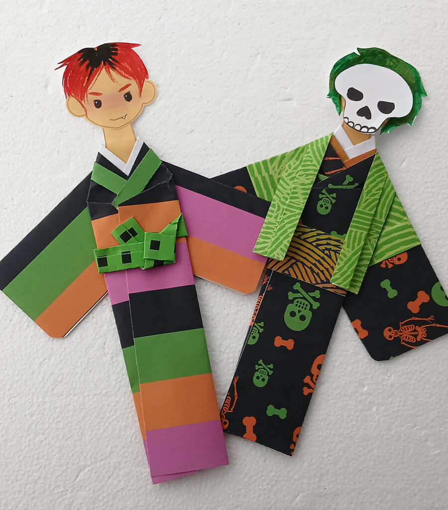 free paper dolls, halloween dolls, halloween origami, halloween paper dolls, fall paper dolls, holiday origami, fall themed activty, free activity for kids, anime club activities, anime club crafts, origami paper dolls, washi paper dolls, printable paper dolls