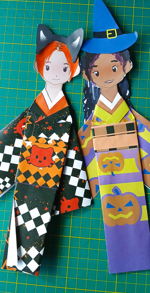 free paper dolls, halloween dolls, halloween origami, halloween paper dolls, fall paper dolls, holiday origami, fall themed activty, free activity for kids, anime club activities, anime club crafts, origami paper dolls, washi paper dolls, printable paper dolls
