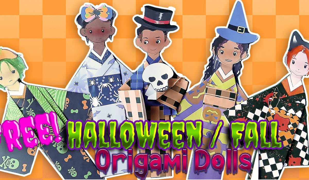 free paper dolls, halloween dolls, halloween origami, halloween paper dolls, fall paper dolls, holiday origami, fall themed activty, free activity for kids, anime club activities, anime club crafts, origami paper dolls, washi paper dolls, printable paper dolls