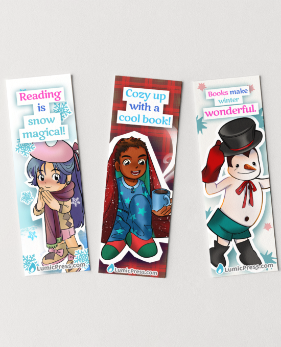 Kids Winter Bookmarks – Kawaii Manga Style Laminated Waterproof Bookmark Set, Bulk Classroom Rewards, Reading Incentives